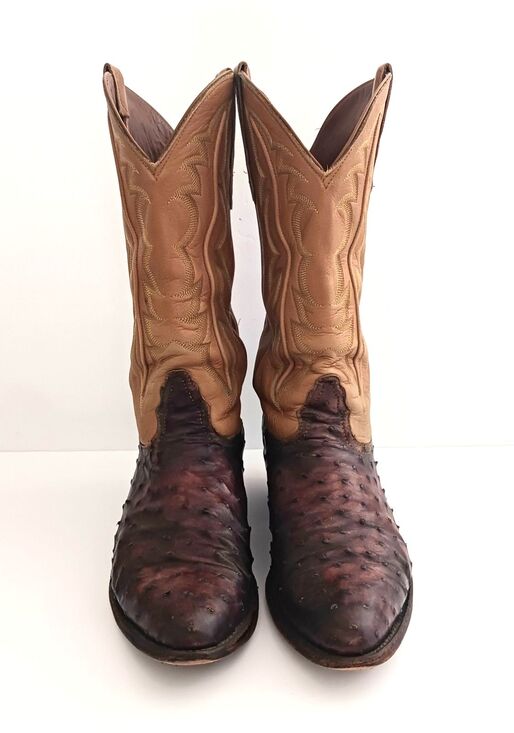 Nocona Full Quill Ostrich Exotic Western Boot Brown/Camel Leather 10D Made USA main image 6